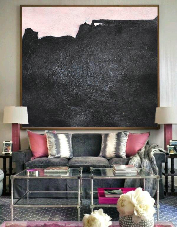 Extra Large Abstract Painting On Canvas,Hand-Painted Oversized Minimal Black And White Painting,Contemporary Wall Art - Click Image to Close